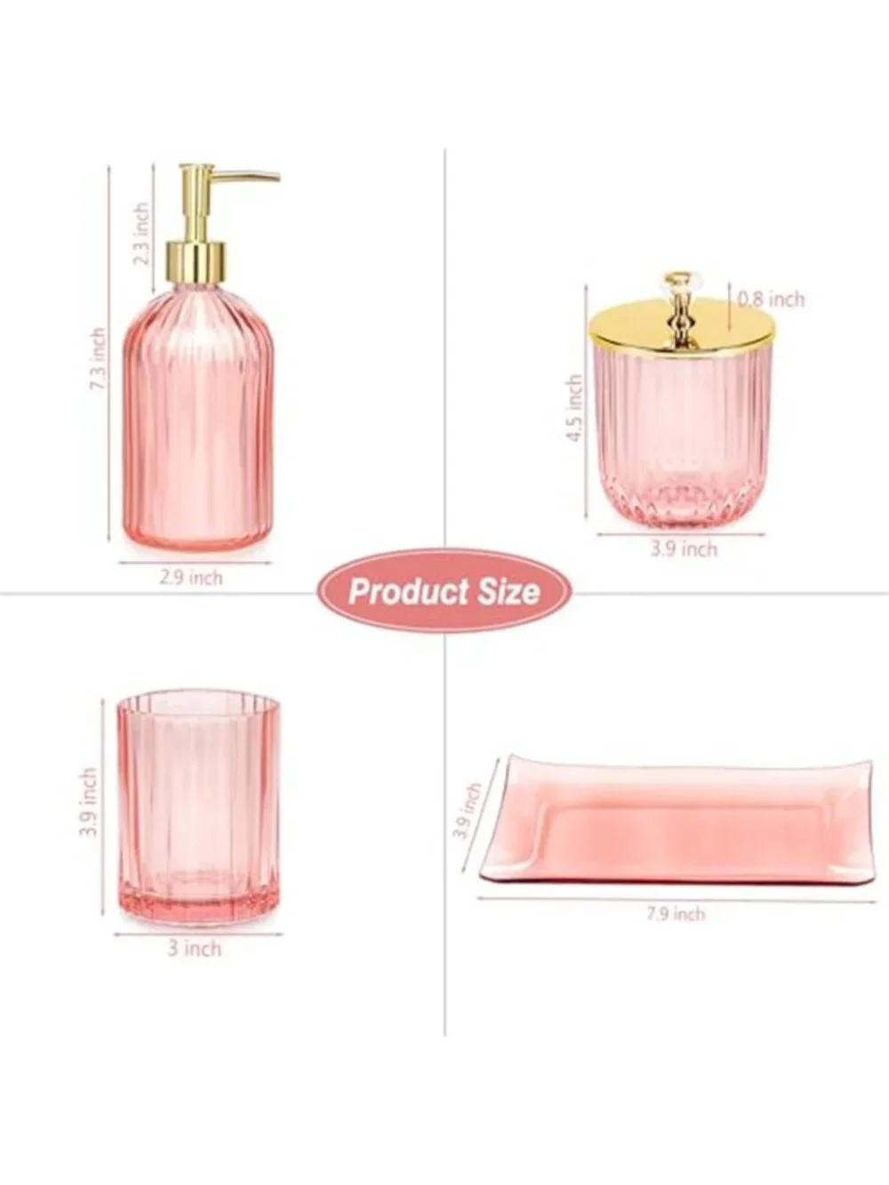Pink Glass Bathroom Accessories Set Soap Dispenser Toothbrush Holder Vanity Set